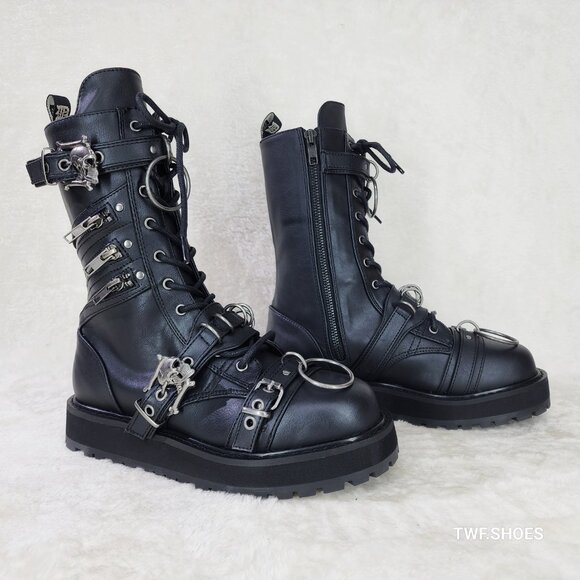 Valor Goth Combat Biker Ankle Boots Black Matte Men US Size - Picture 4 of 13